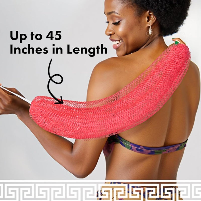 Bathway African Net Sponge Authentic with Handles (Set of 2), African Exfoliating Net Sponge, Exfoliating Body Scrubber Bath Sponge - Bathing Accessories with Storage Bag (Rose & Bright Yellow) - Image 4